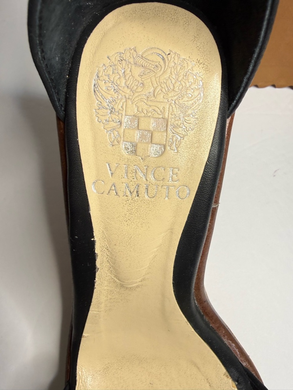 Vince Camuto Black Leather Ankle-Strap Wedge Sandals - Picture 4 of 7